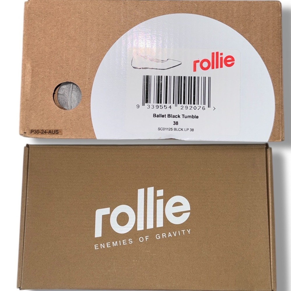 NIB Rollie Ballet Black Tumble Leather Flats Women's Sz 7 EU 38 Luxury ballerina - Picture 4 of 14